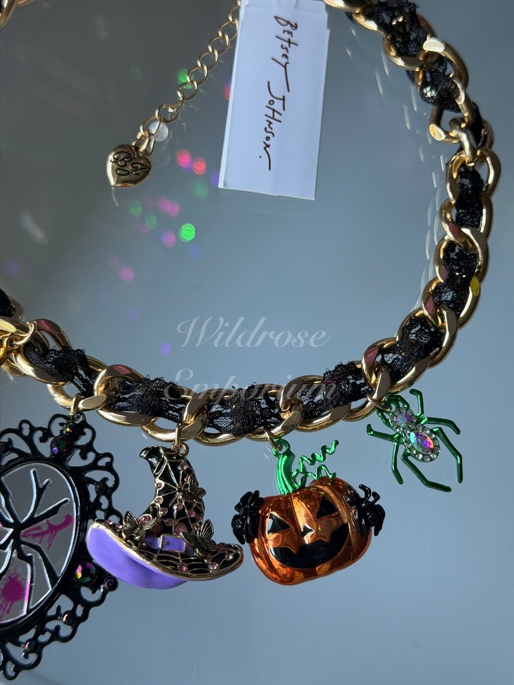 Betsey Johnson Halloween Collar Statement Necklace Witch Broom Spider Cat Snake - Picture 4 of 14